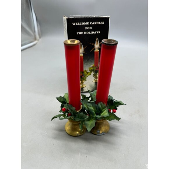 Holiday Battery-Operated Red Welcome Candles Brass Base NOT TESTED READ - Picture 5 of 10